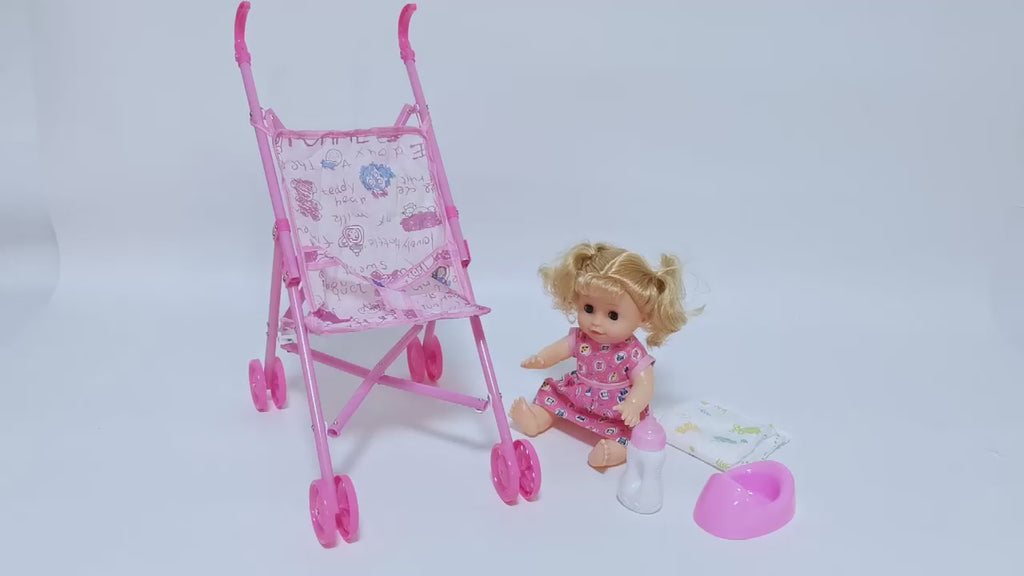 Baby Doll Stroller Set Toy Push Doll Nurturing Pretend Playset Girls Pink 14"