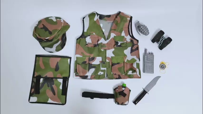 Kids Military Soldier Camouflage Costume Fancy Dress Pretend Cosplay