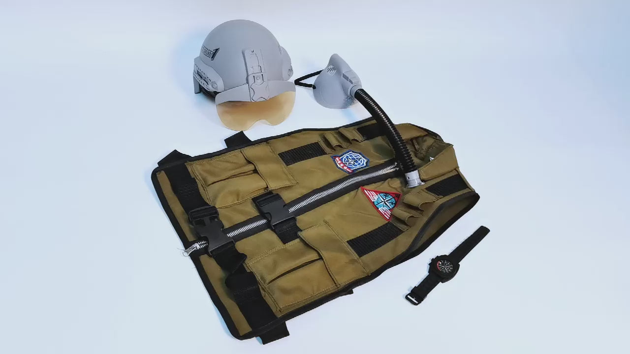 Kids Fighter Jet Pilot Costume Military Pretend Play Outfit Vest, Helmet, Mask
