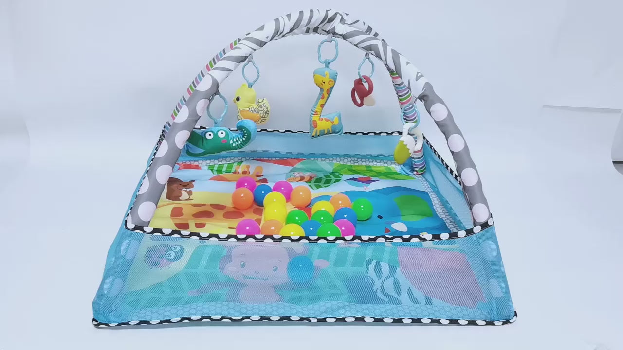 Kids 2 in 1 Foldable Baby Soft Play Floor Mat Activity Gym Fun Ball Pit Blue