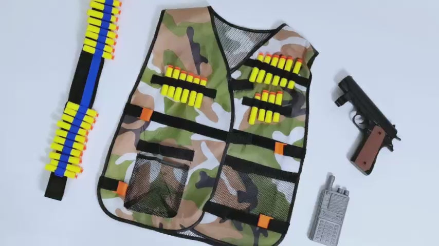 Kids Soldier Costume Vest Gun Radio Glasses Fancy Dress Pretend Cosplay
