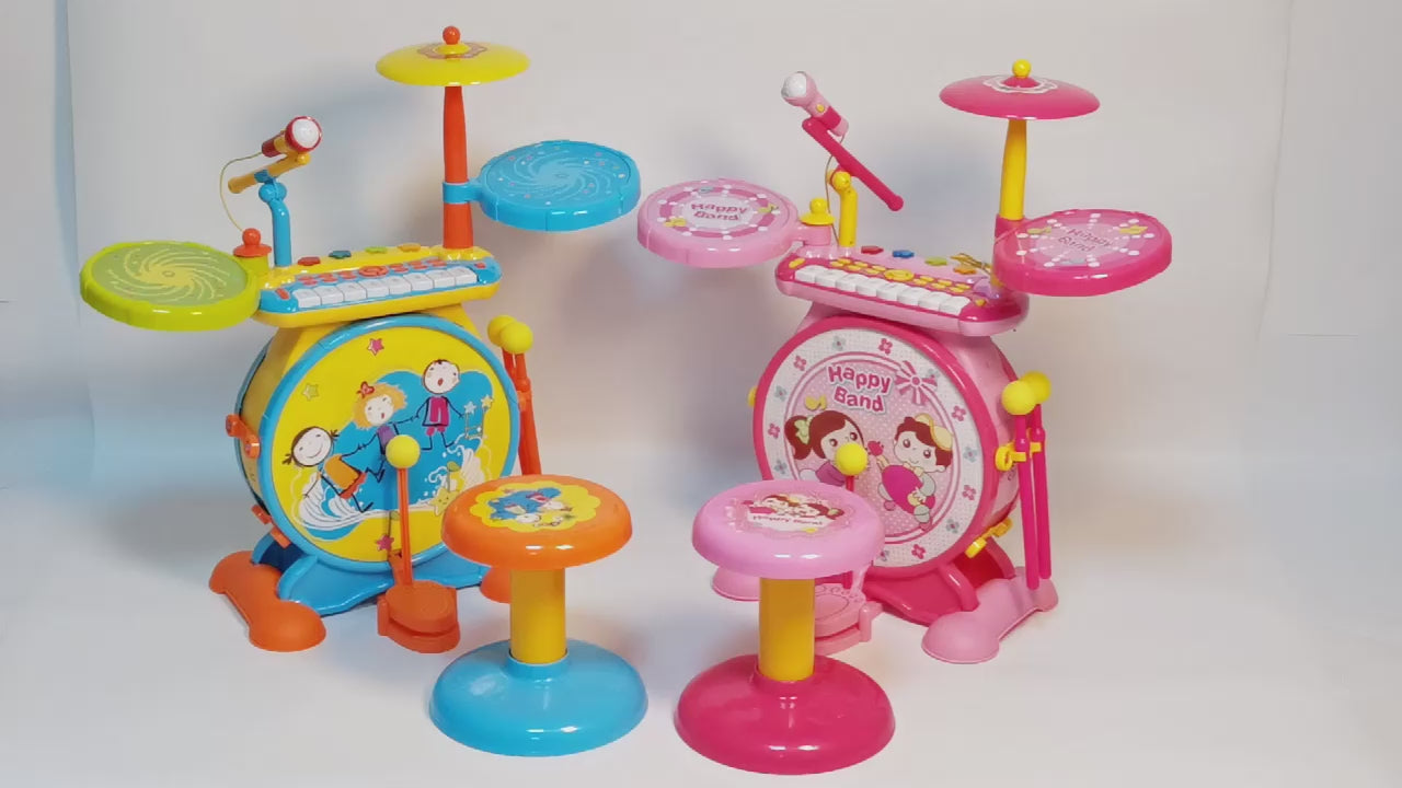 Kids Electric Drum Kit Set with Mic & Seat Children Musical Pretend Toy