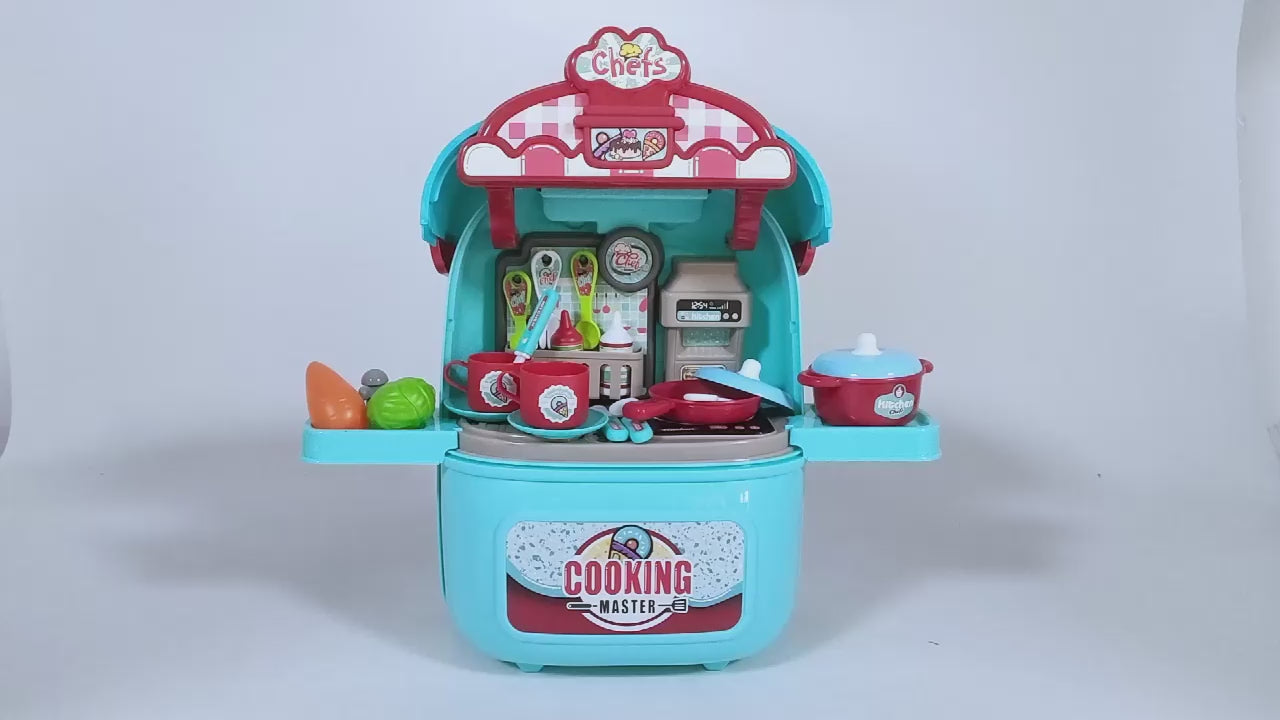 Kids Play Kitchen Set Portable Rolling Suitcase Cooking Pretend Play Toy