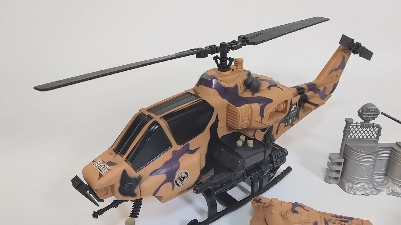Military Base Set Toy Soldiers Helicopter Tank Jeep Action Figure Light & Sound