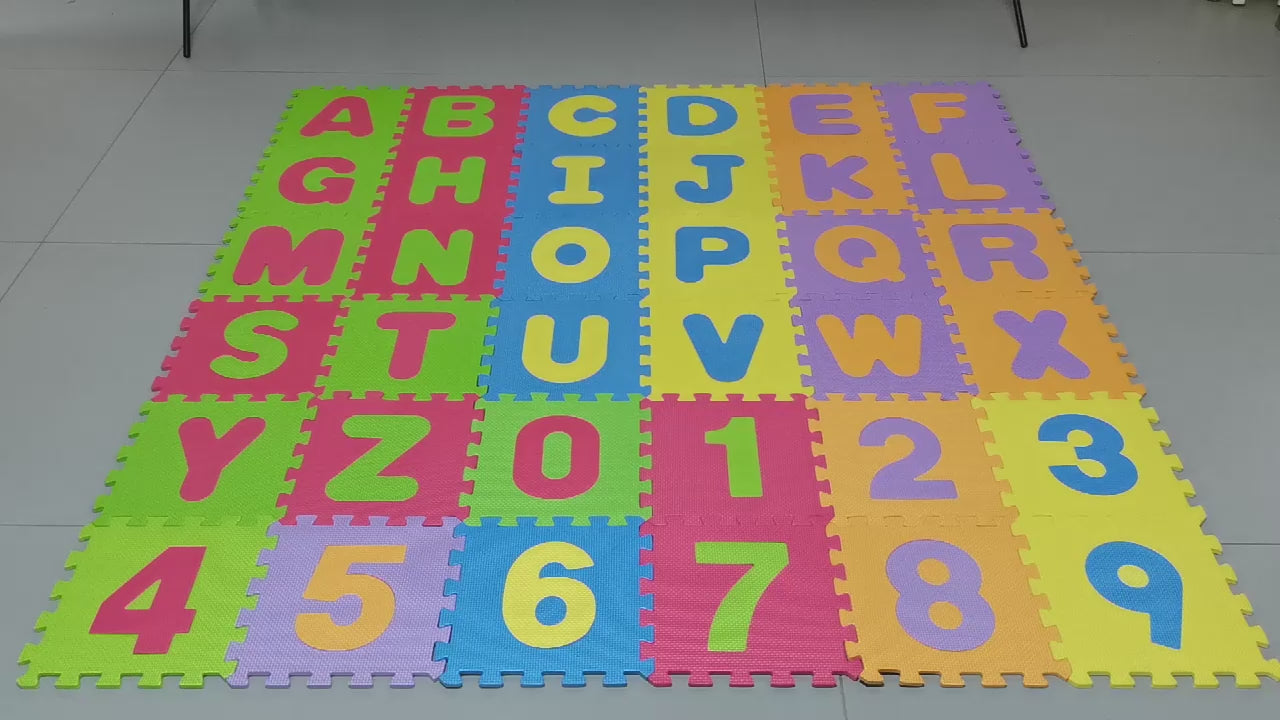 Kids Play Mat 36 Pieces Soft Foam Floor Education Puzzle Tiles Numbers Alphabet