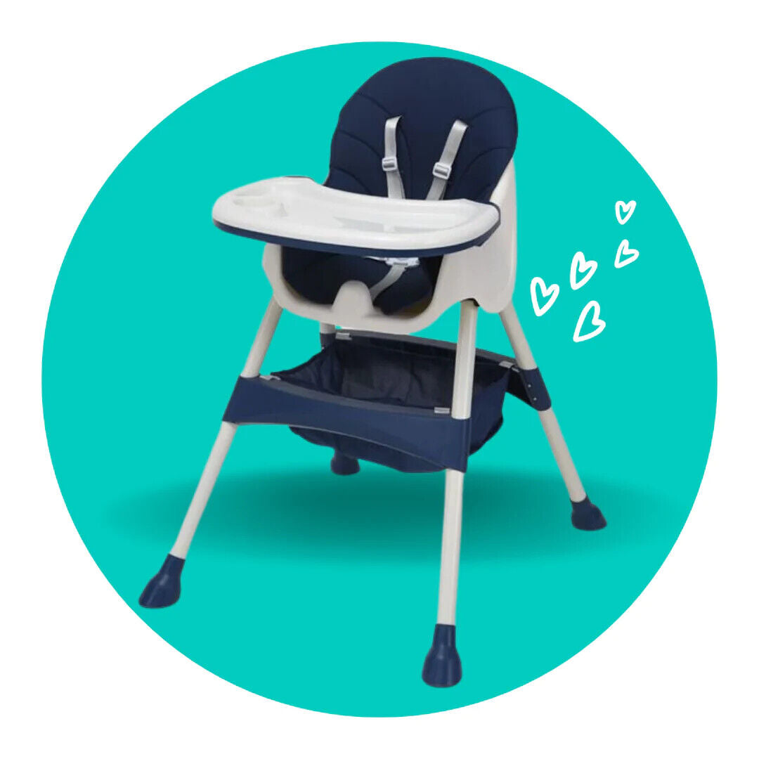 Baby Highchair foldable Adjustable 4-1 Infant Feeding Toddler Table Chair (Blue)