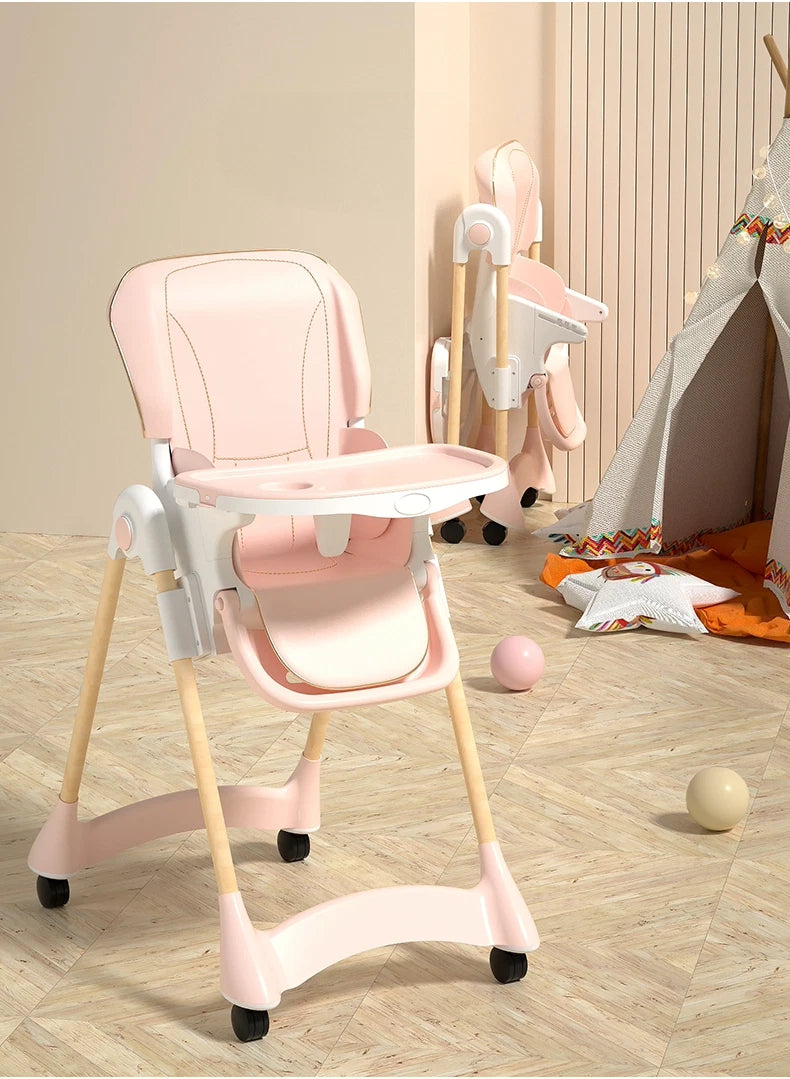 Baby Toddler Feeding High Chair Adjustable Hight Recline Foldable Harness