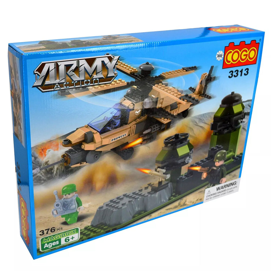 Army Action Attack Helicopter Building Blocks Cogo Kids Childrens Toy Set