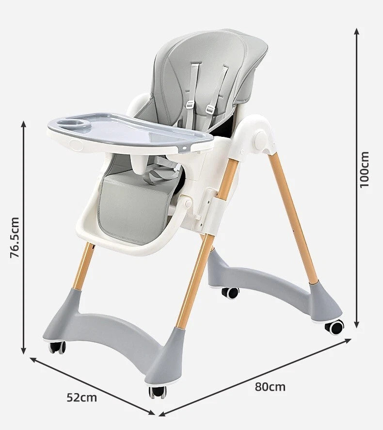 Baby Toddler Feeding High Chair Adjustable Hight Recline Foldable Harness
