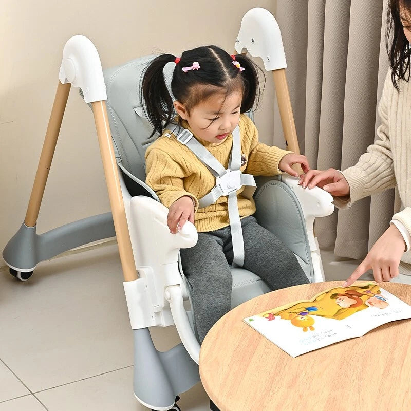 Baby Toddler Feeding High Chair Adjustable Hight Recline Foldable Harness