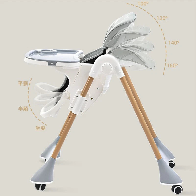 Baby Toddler Feeding High Chair Adjustable Hight Recline Foldable Harness