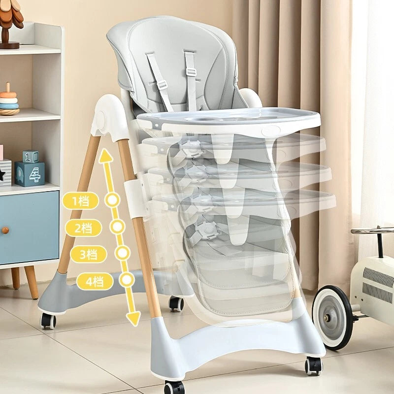 Baby Toddler Feeding High Chair Adjustable Hight Recline Foldable Harness