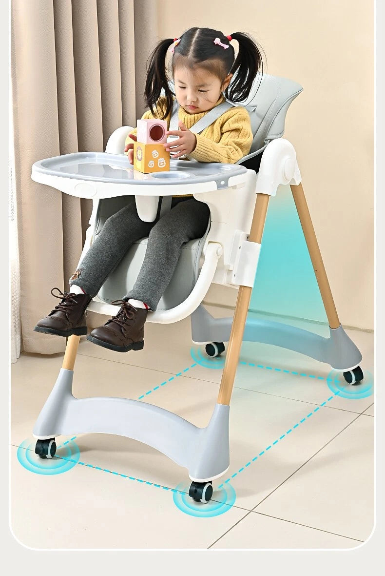 Baby Toddler Feeding High Chair Adjustable Hight Recline Foldable Harness