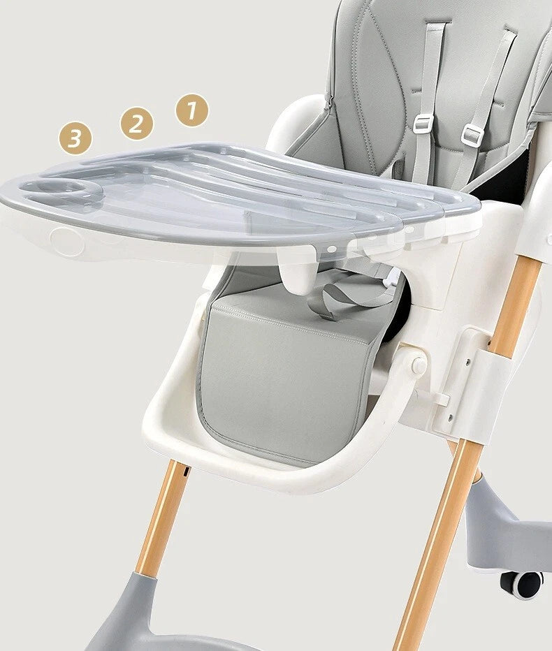 Baby Toddler Feeding High Chair Adjustable Hight Recline Foldable Harness