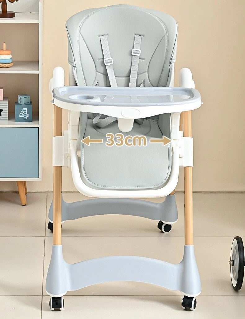 Baby Toddler Feeding High Chair Adjustable Hight Recline Foldable Harness