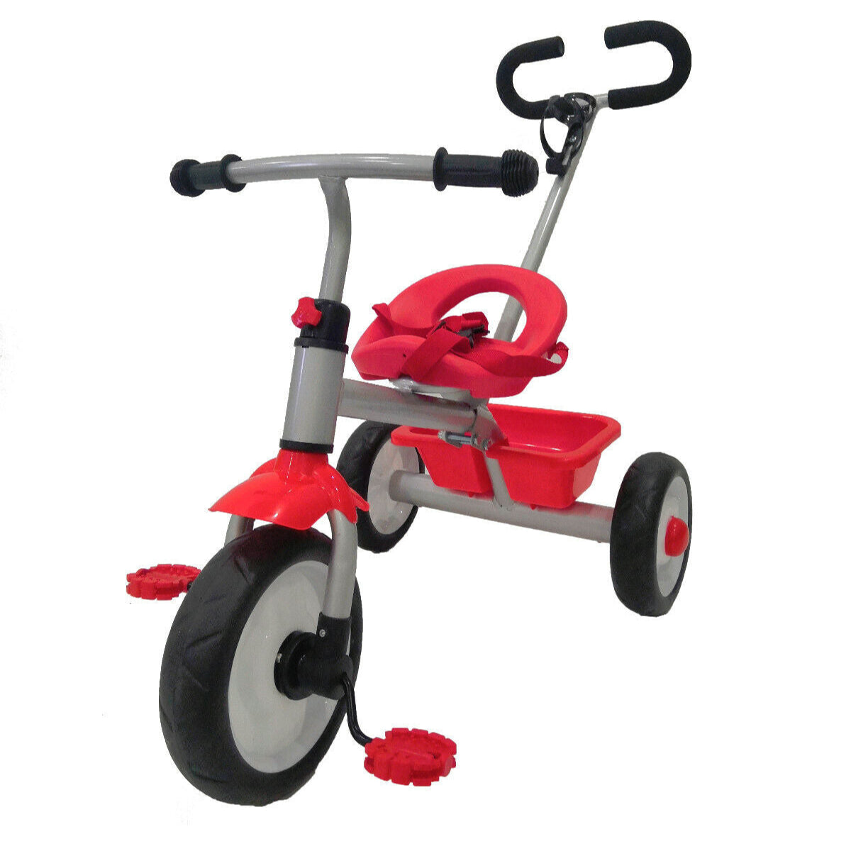 Kids My First Ride On Push Along Trike Removable Parent Handle Kids 3 Wheeler (Red)