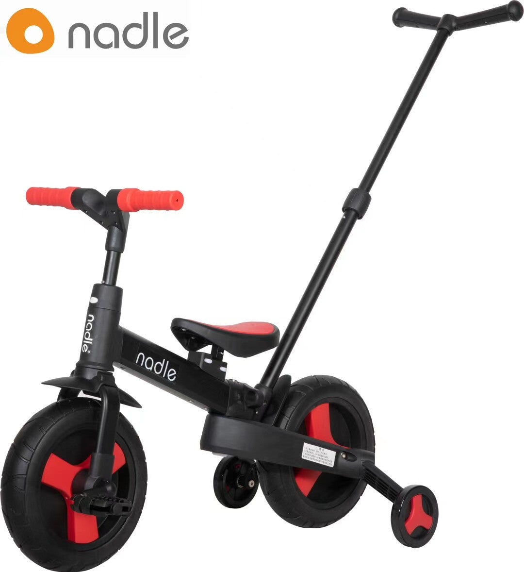 Balance Bike 4-in-1 Parent Push Handle Trike, 4-1 Easy Assemble Foldable (Red)