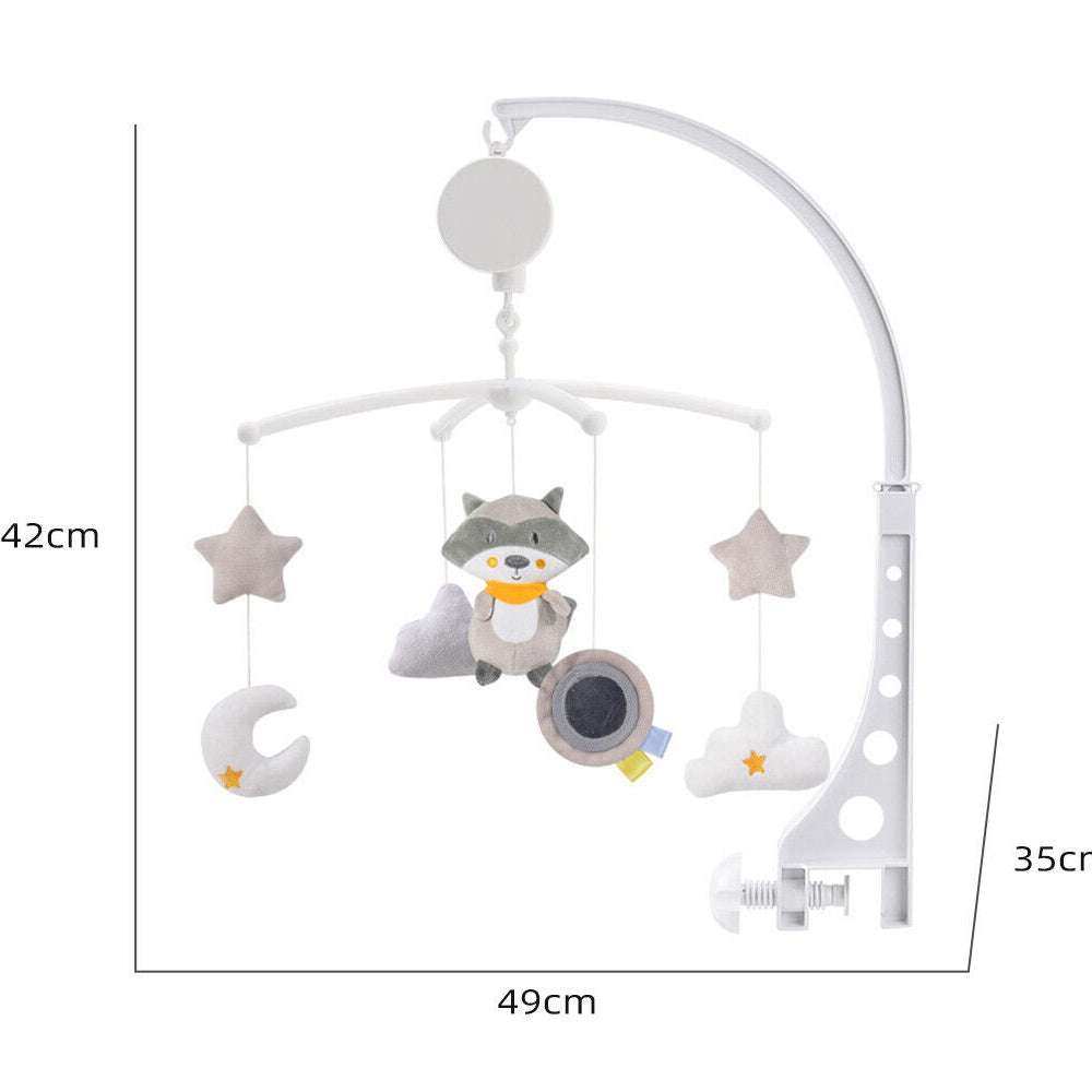 Baby Musical Mobile Crib Cot Bed Bell Stars Moon Nursery Rotating Toy Racoon