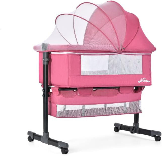 Bedside Crib for Baby Bassinet Sleeper with Wheels, Height Adjustable Tilts