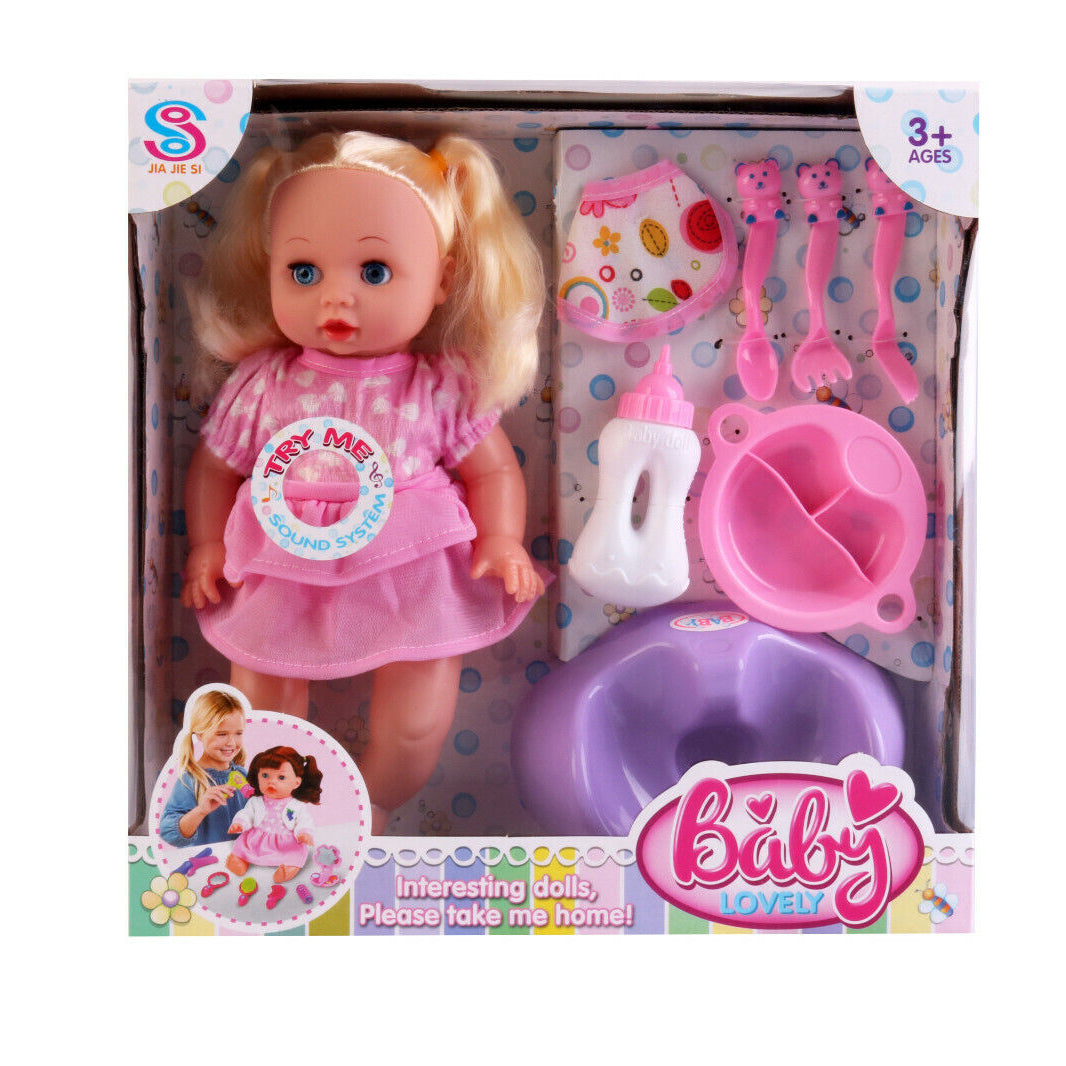 Baby Doll With Feeding Chair Bottle Baby Dish and Cutlery Pretend Play